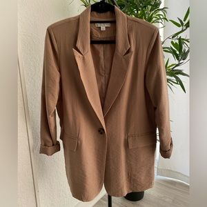 And Now This size small, oversized tan blazer, fashionable, lightly worn